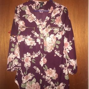 Burgundy shirt with flowers